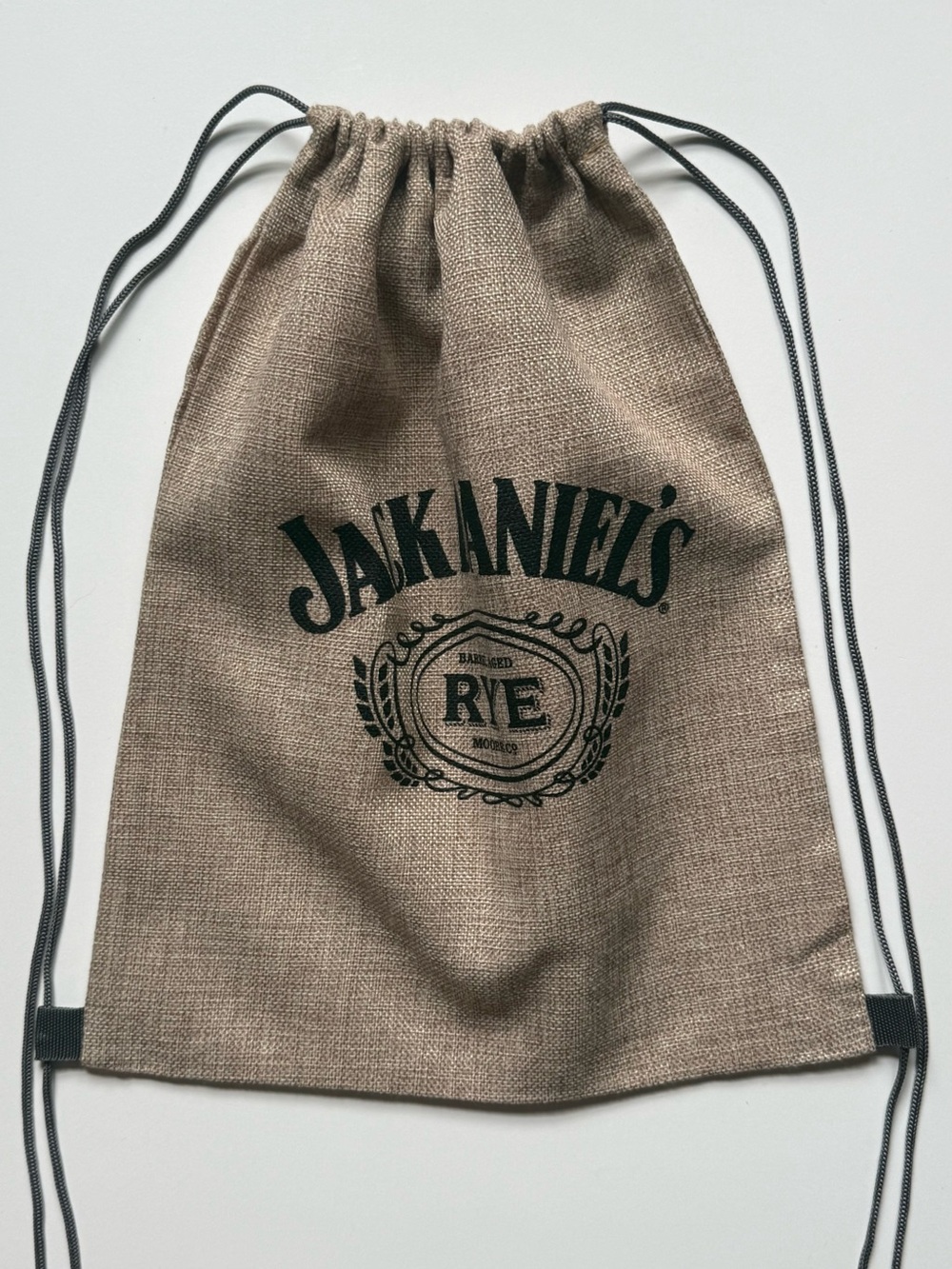 Jack Daniels Burlap Drawstring Backpack
